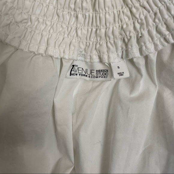 White Off Shoulder Shirred Long Sleeve Blouse - Picture 7 of 8